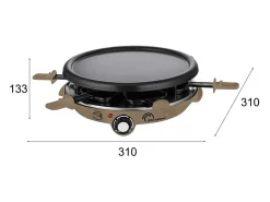 Raclette multifunción Little Balance Meuuuh para 6 personas 1200W taupe con crepera y 6 sartenes