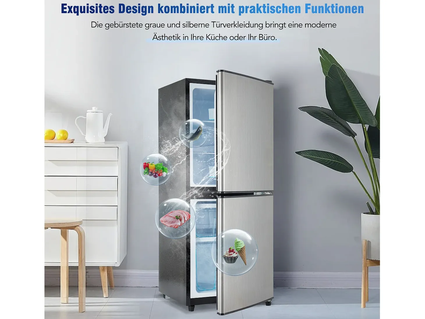 Refrigerador de 106 litros con 7 configuraciones de temperatura e iluminación LED - Plateado