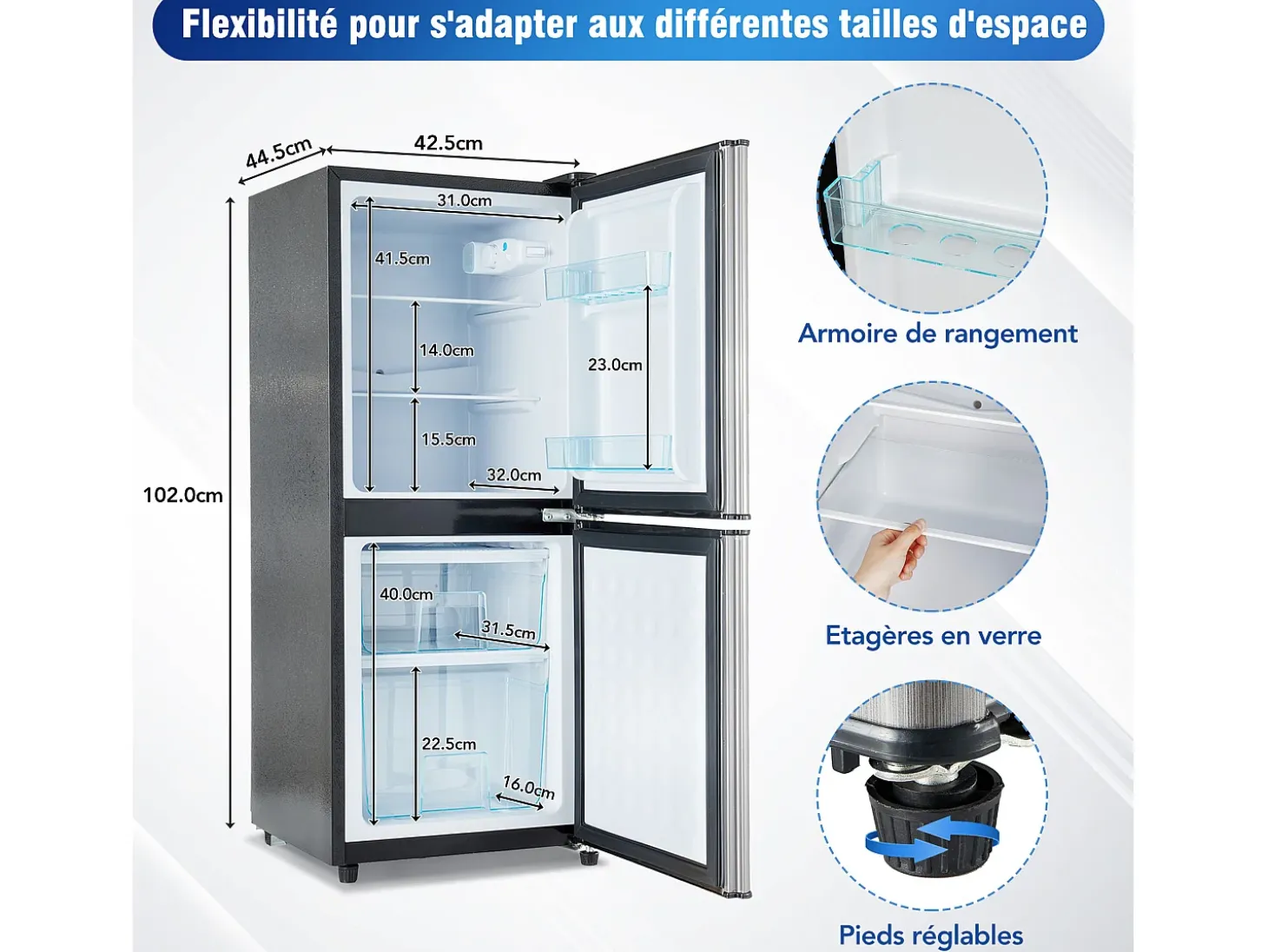 Refrigerador de 106 litros con 7 configuraciones de temperatura e iluminación LED - Plateado