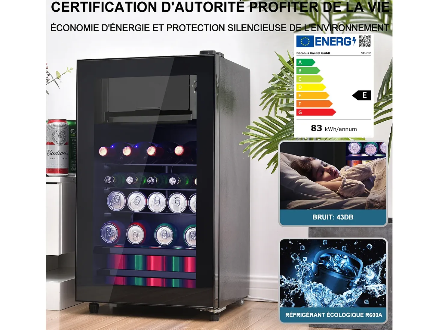 Refrigerador de 76 litros con iluminación LED - Estantes ajustables - Negro