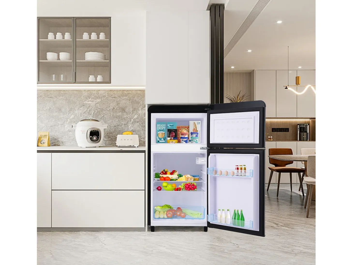Refrigerador de doble puerta con ajustes y ruedas - 72L - 120kWh/año - Nivel de ruido bajo de 39 dB - 45x46x91cm
