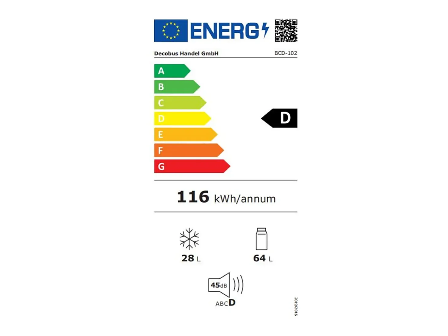 Refrigerador 28L+64L, -27°C~13°C, 116 kWh/año, 45dB, eficiencia energética D, Rojo, 41x45.5x105.5cm