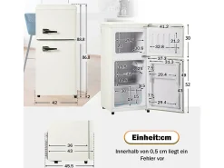 Refrigerador 22L+38L, doble puerta con LED y pies ajustables, clase E, -27°C-13°C, 102 kWh/año, Blanco, 42x45.5x88.8cm