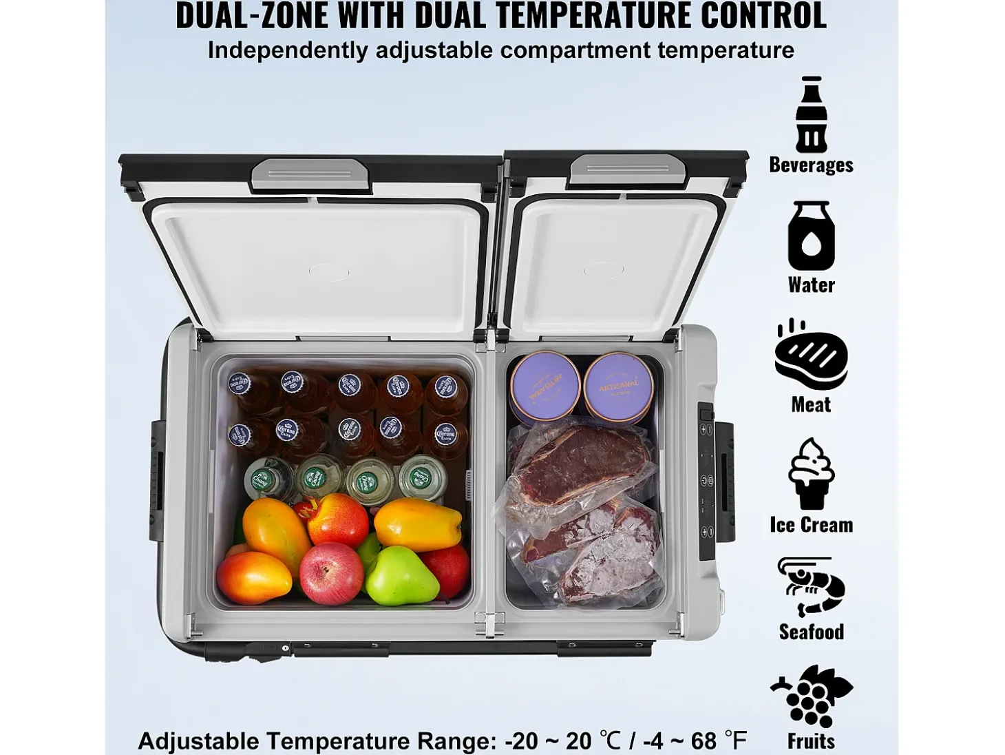 Refrigerador Portátil SucceBuy 58 L, Doble Zona, Refrigerador Congelador para Coche y Casa