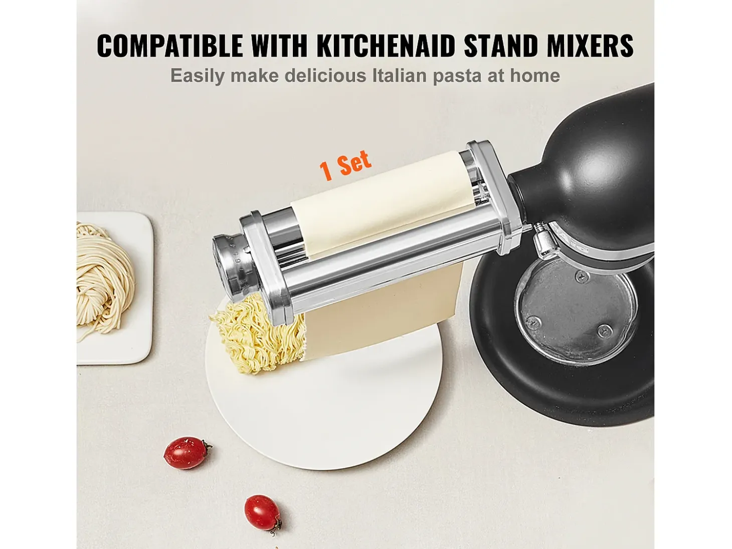 Rodillo para Massa SucceBuy Accesorio para Masa para Mezcladora KitchenAid, Rodillo en Hoja de Acero Inoxidable