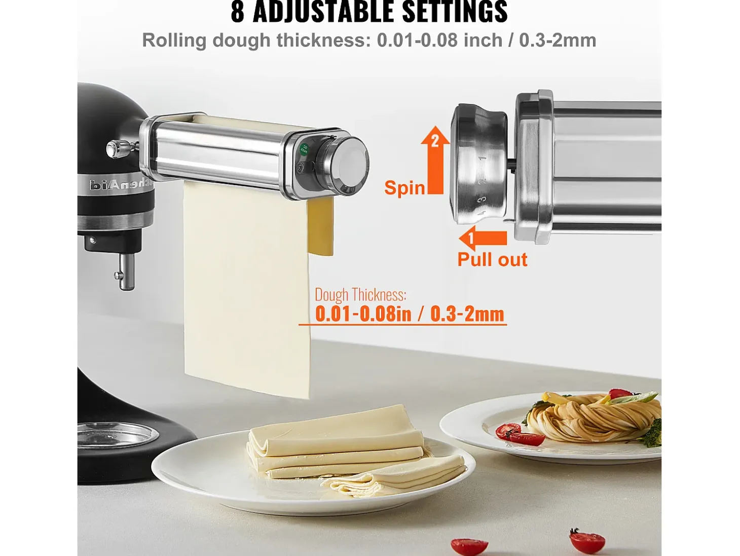 Rodillo para Massa SucceBuy Accesorio para Masa para Mezcladora KitchenAid, Rodillo en Hoja de Acero Inoxidable