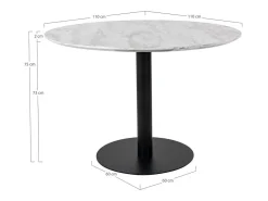 Ronde eettafel PIZA Ø110 – Wit marmereffect en zwarte messing poten