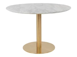 Ronde eettafel PIZA – Wit marmereffect en poten van goudkleurig messing-Diámetro 70 cm