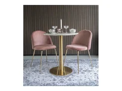 Ronde eettafel PIZA – Wit marmereffect en poten van goudkleurig messing-Diámetro 70 cm