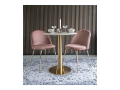 Ronde eettafel PIZA – Wit marmereffect en poten van goudkleurig messing-Diámetro 70 cm