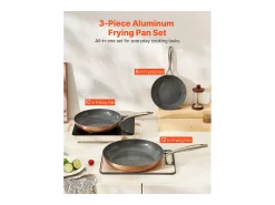 Sartén de Aluminio SucceBuy, 3 Piezas 20/27/30 cm, Sartén Antiadherente de Cerámica con Mango Resistente al Calor, para Gas, Eléctrico