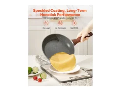 Sartén de Aluminio SucceBuy, 3 Piezas de 25/28/32,5 cm, Sartén Antiadherente Preacondicionada con Mango Resistente al Calor, para Gas, Eléctrica, Gris