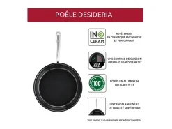 Sartén Lagostina Desideria cerámica 24 cm - Revestimiento antiadherente, Thermo-Fusion, Aluminio reciclado - Negro