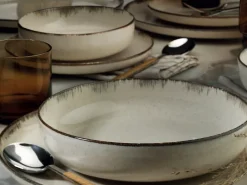 Servicio de vajilla, platos, platos, de porcelana - 18 piezas - color crema- SANCHA