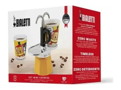 Set cafetera italiana Mini-Express Lichtenstein 100 ml acero inoxidable amarillo + 2 tazas a juego