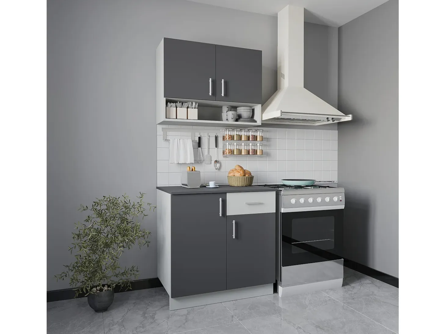 Set Cocina Berna haaus, Antracita/Blanco, L 80 cm