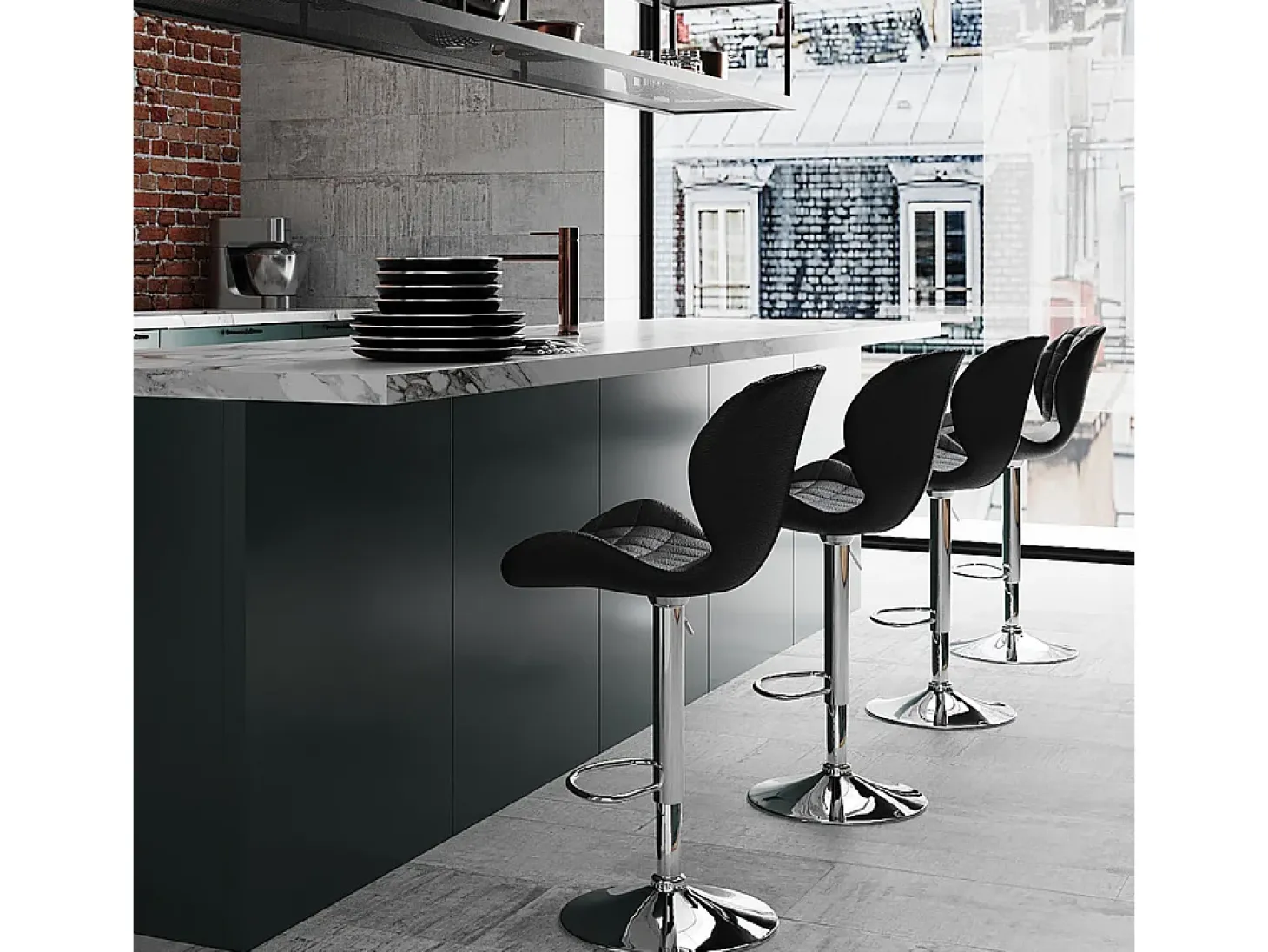 Set de 2 sillas de bar ajustables 53/74 cm en piel sintética negra - Mazzia