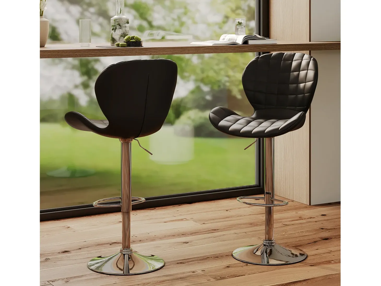 Set de 2 sillas de bar ajustables 53/74 cm en piel sintética negra - Mazzia