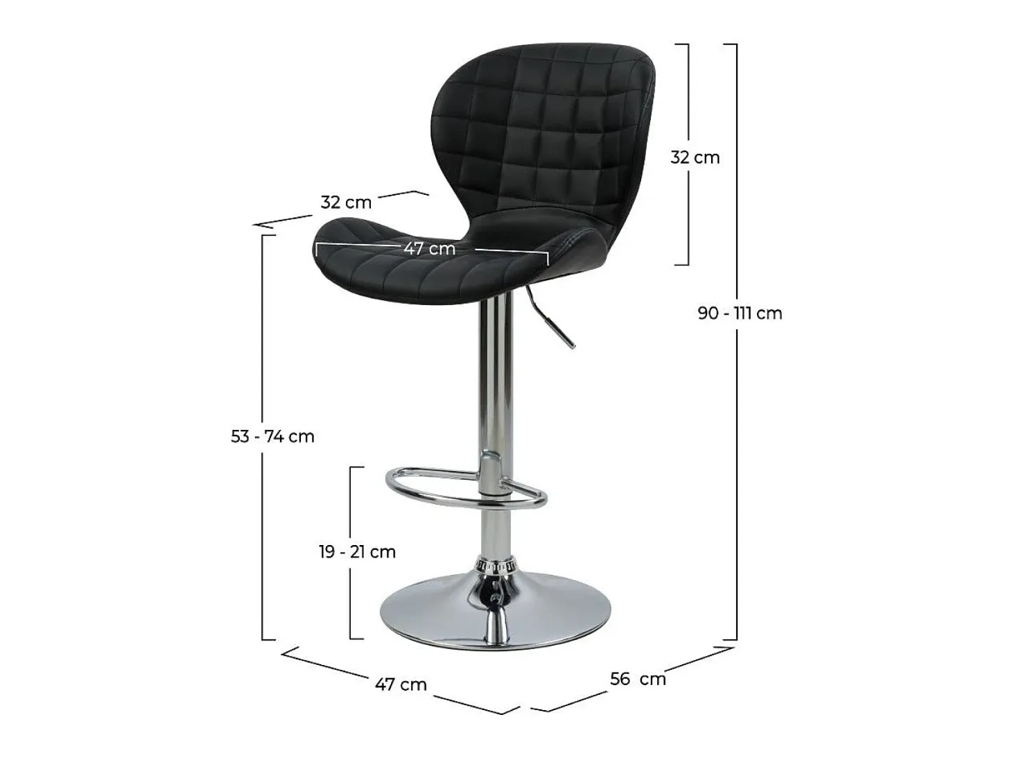 Set de 2 sillas de bar ajustables 53/74 cm en piel sintética negra - Mazzia
