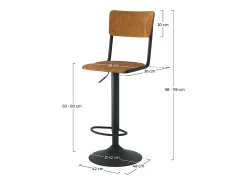 Set de 2 sillas de bar ajustables 60/80 cm en madera oscura - Clem