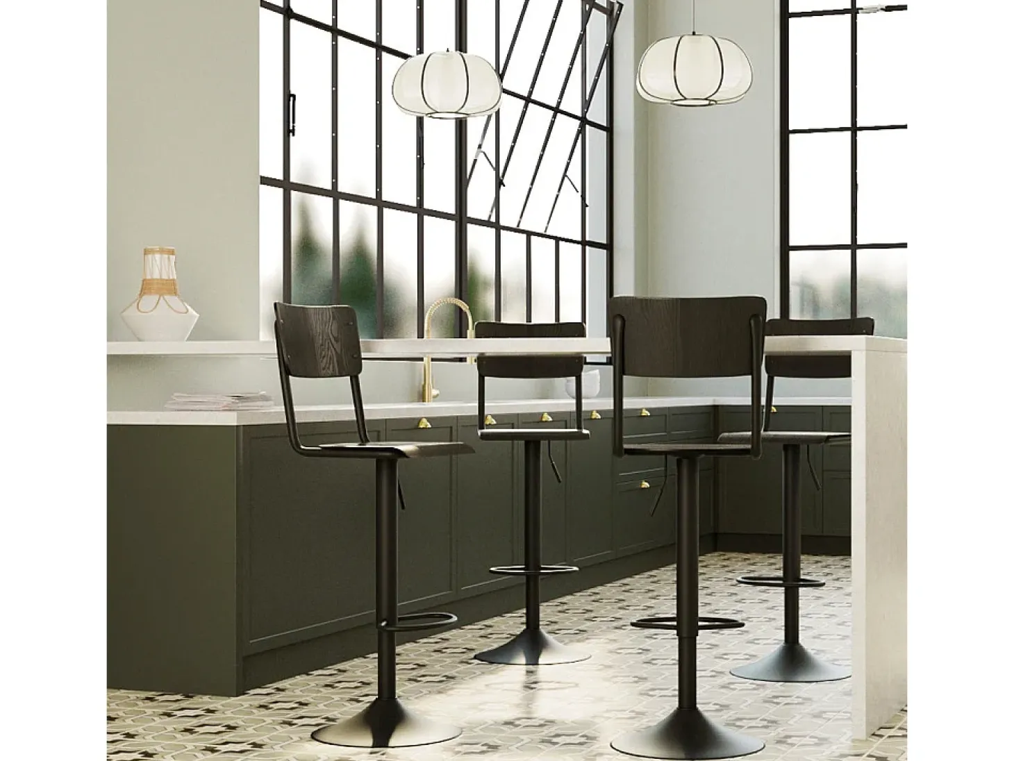 Set de 2 sillas de bar ajustables 60/80 cm en madera negra - Clem