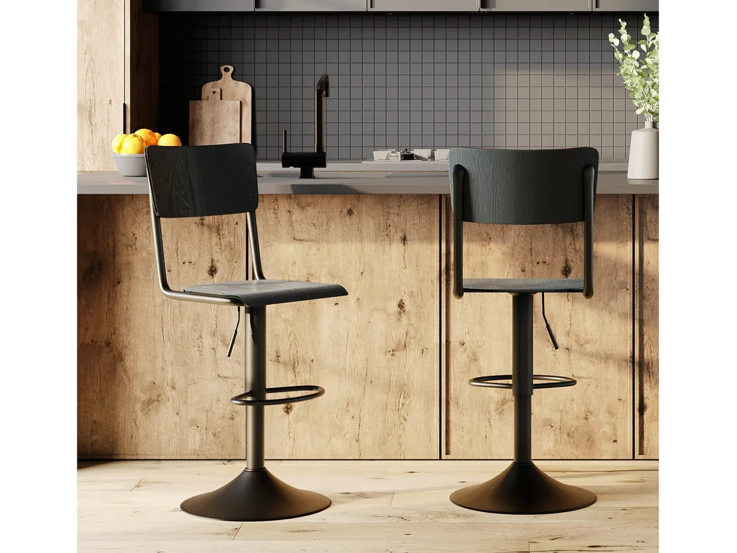Set de 2 sillas de bar ajustables 60/80 cm en madera negra - Clem