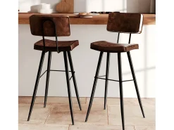 Set de 2 sillas de bar de cuero sintético marrón 76 cm - Texas