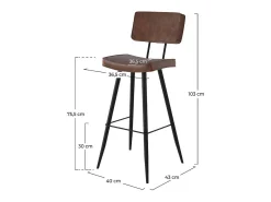 Set de 2 sillas de bar de cuero sintético marrón 76 cm - Texas
