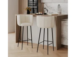 Set de 2 sillas de bar de tela rizada beige 75 cm - Rosy
