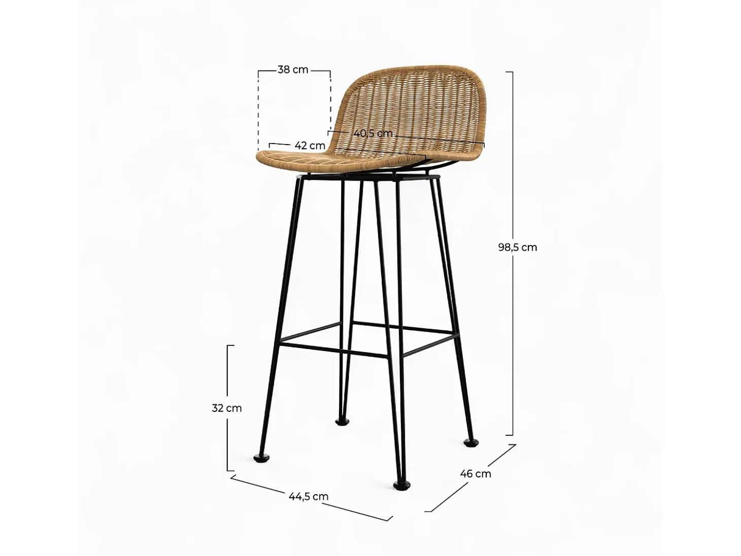 Set de 2 sillas de bar de resina tejida marrón 76 cm - Jigani