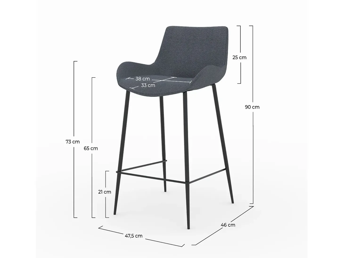 Set de 2 sillas de bar de tela gris 65cm - Pirata
