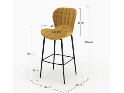 Set de 2 sillas de bar de terciopelo amarillo curry 75 cm - Mazzia