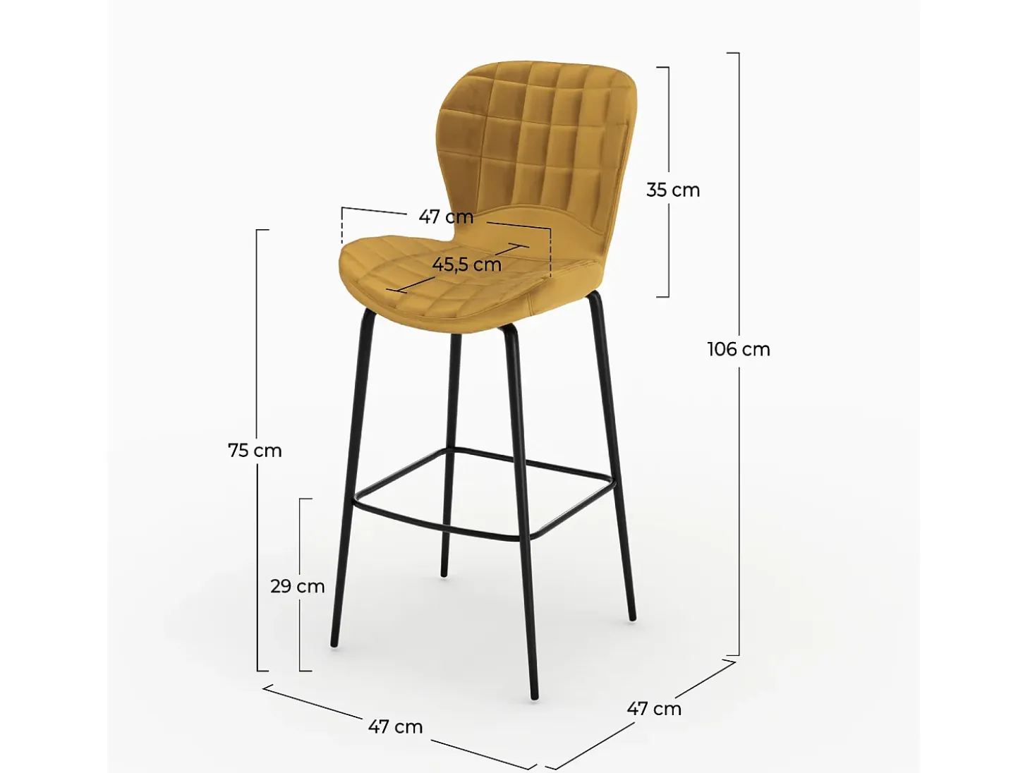 Set de 2 sillas de bar de terciopelo amarillo curry 75 cm - Mazzia