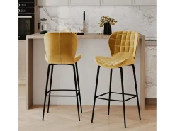 Set de 2 sillas de bar de terciopelo amarillo curry 75 cm - Mazzia