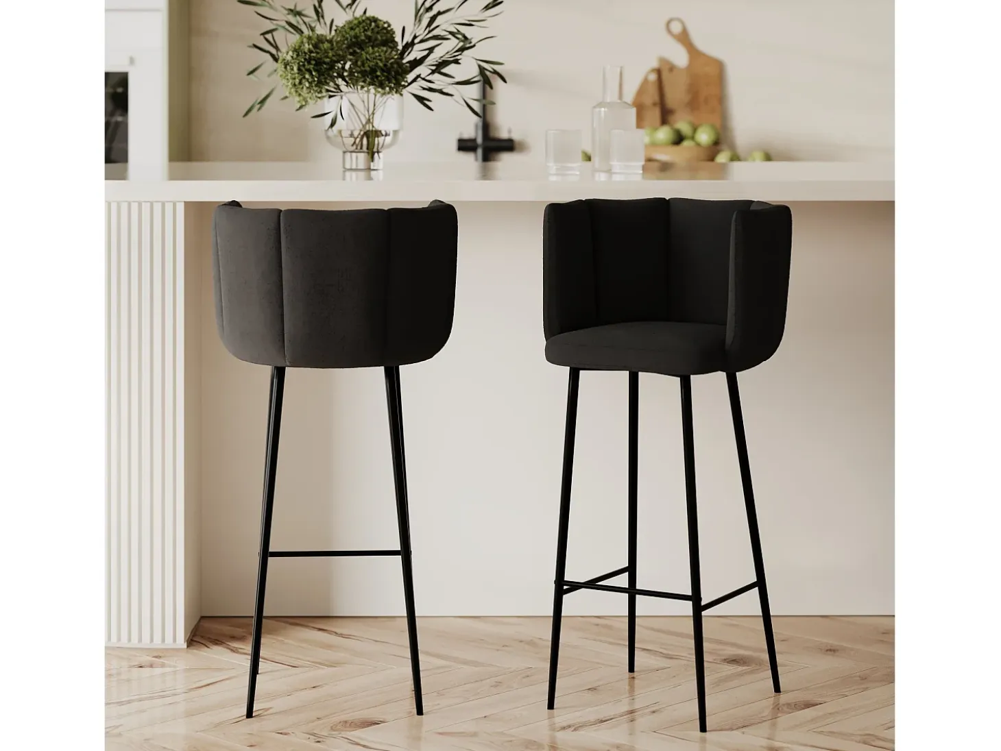 Set de 2 sillas de bar de terciopelo negro - Rosy