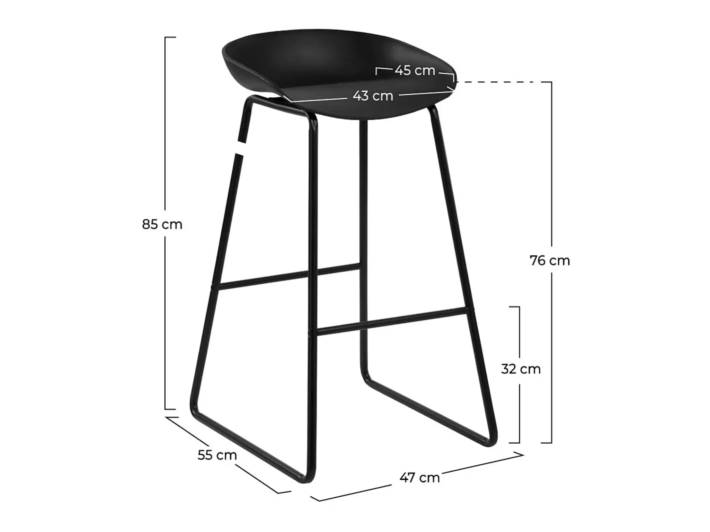 Set de 2 sillas de bar de plástico negro 76 cm - Yoshi