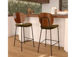 Set de 2 sillas de bar de terciopelo verde kaki 65,5cm - Simone