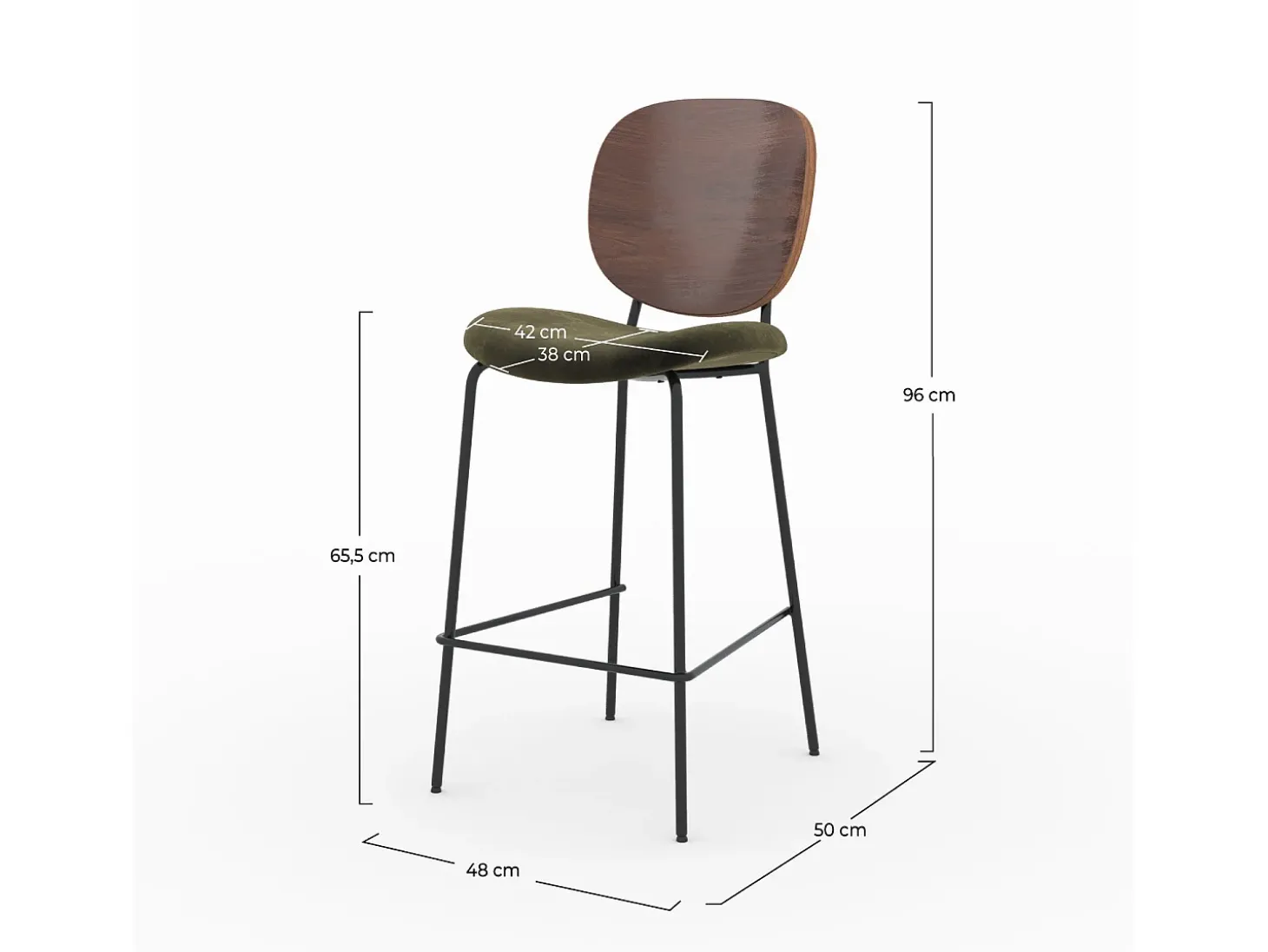 Set de 2 sillas de bar de terciopelo verde kaki 65,5cm - Simone