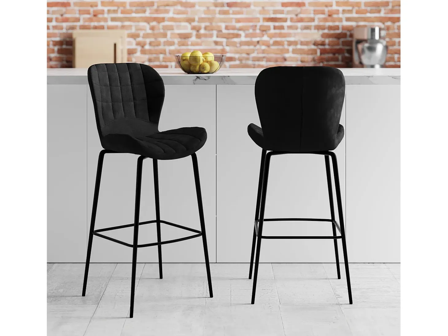 Set de 2 sillas de bar en terciopelo negro 75 cm - Mazzia