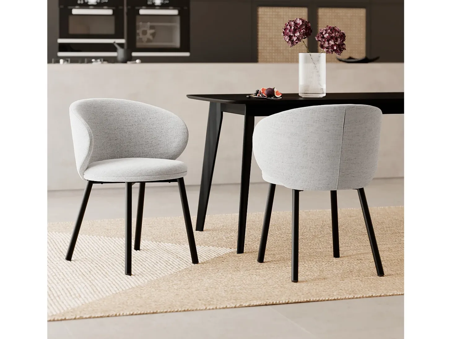 Set de 2 sillas de bar en tela jaspeada gris claro con patas negras - Cécilia