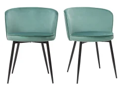 Set de 2 sillas de diseño de terciopelo verde celadón y metal negro SERIF