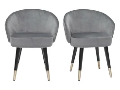 Set de 2 sillas de diseño de terciopelo gris y patas de metal negro BRIZO