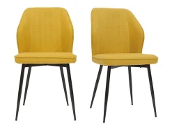 Set de 2 sillas de diseño de tejido efecto aterciopelado amarillo mostaza con patas de metal negro FANETTE