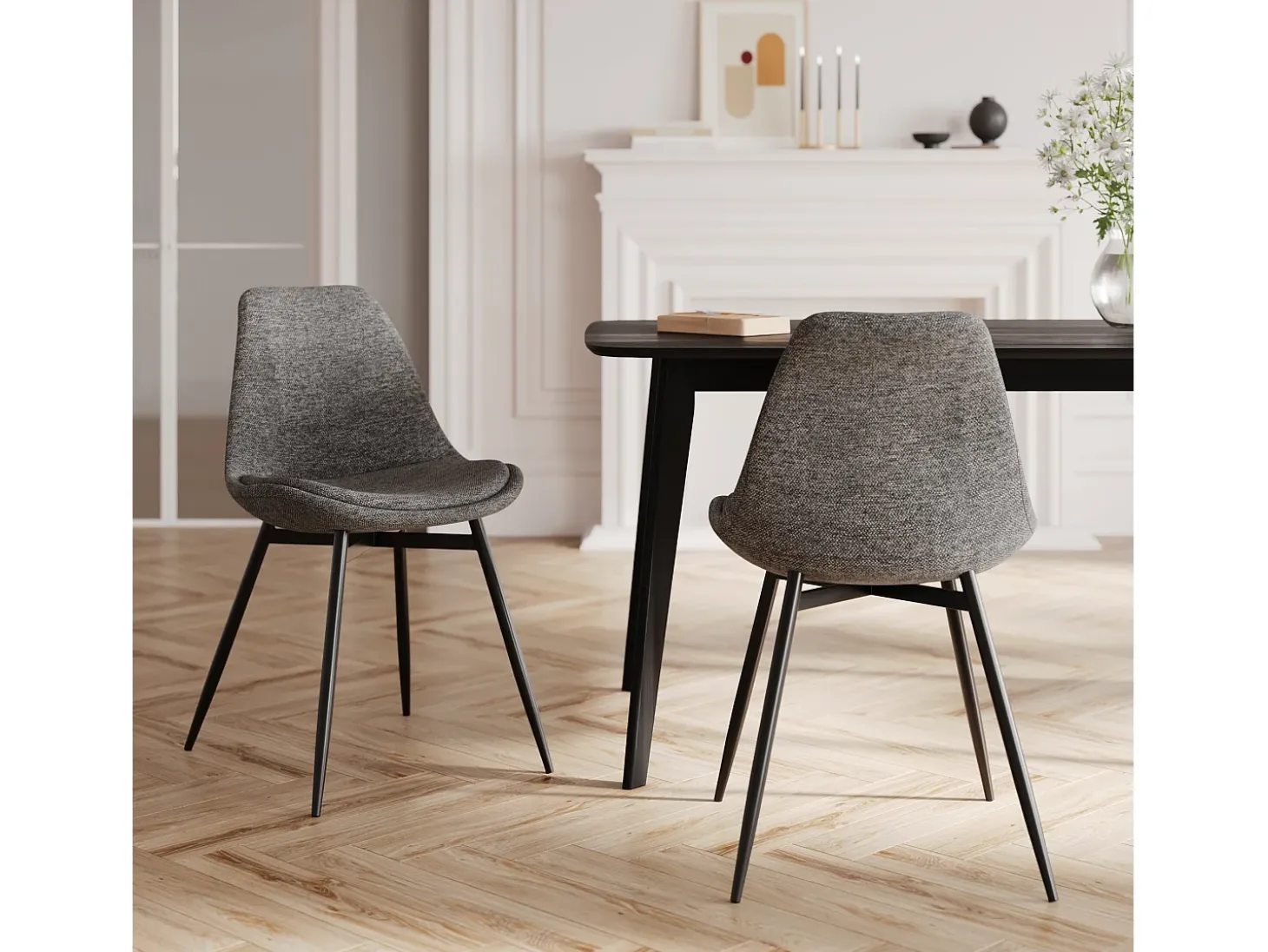 Set de 2 sillas de tejido gris oscuro con patas de metal - Filipi