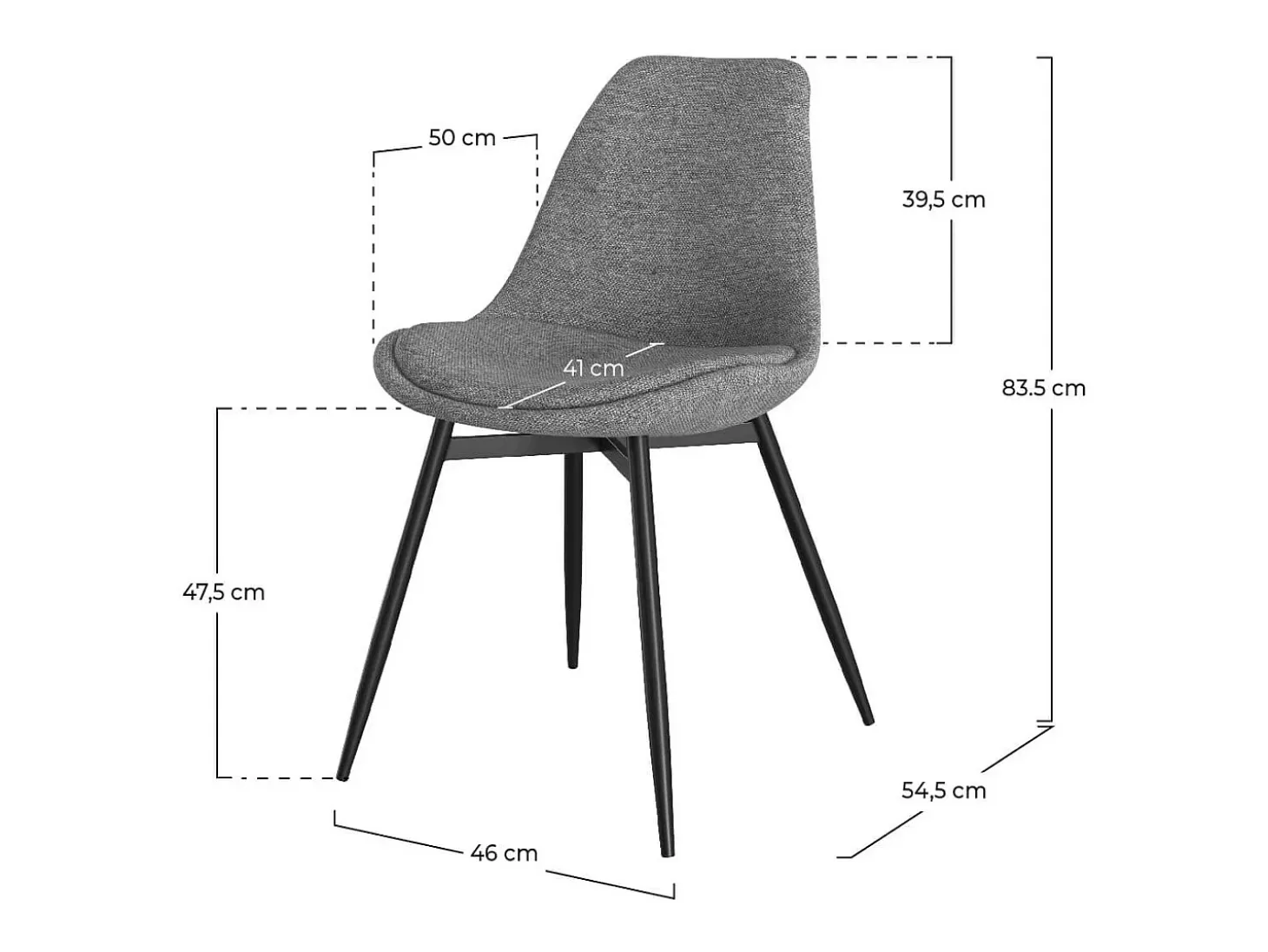 Set de 2 sillas de tejido gris oscuro con patas de metal - Filipi
