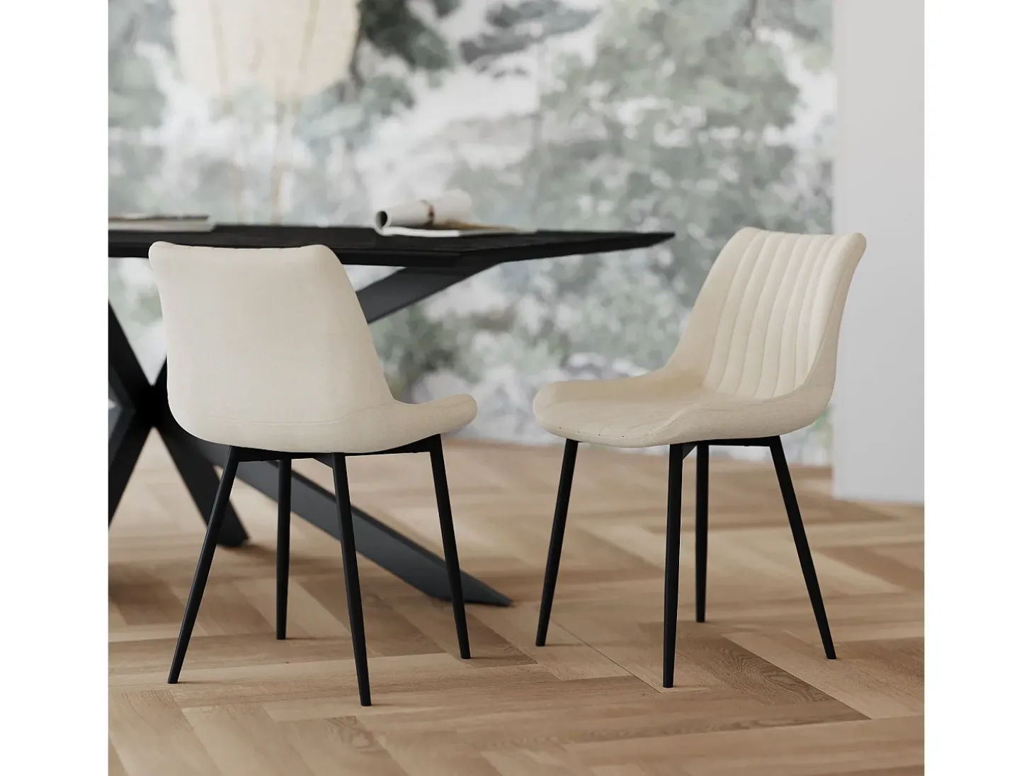 Set de 2 sillas de tela beige y metal negro - Killi