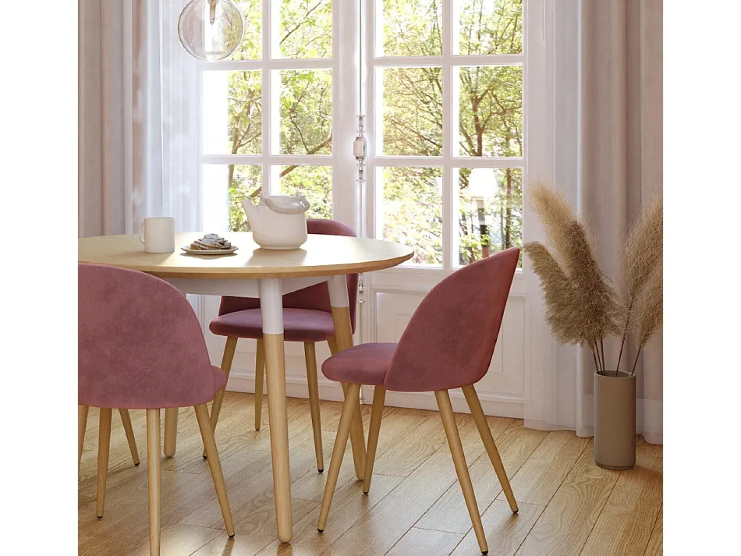 Set de 2 sillas de terciopelo rosa con patas de metal - Cozy