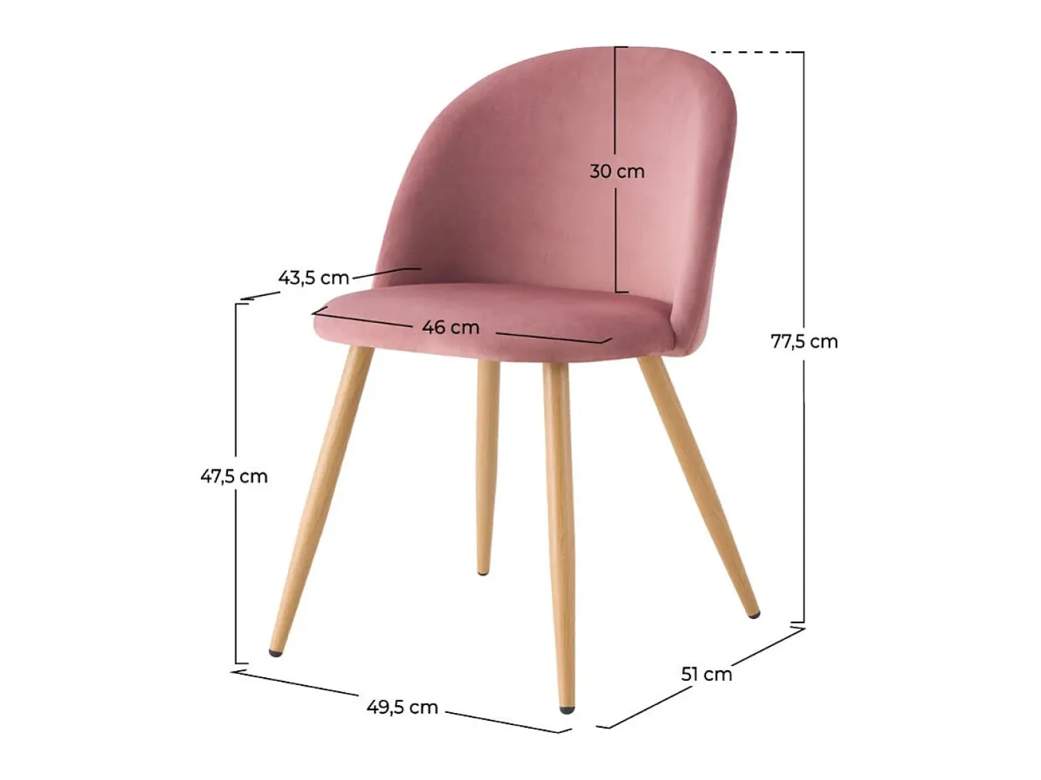 Set de 2 sillas de terciopelo rosa con patas de metal - Cozy