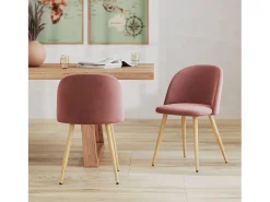 Set de 2 sillas de terciopelo rosa con patas de metal - Cozy