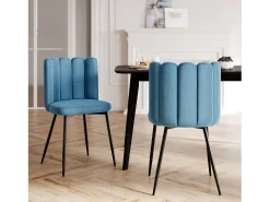 Set de 2 sillas de terciopelo azul con patas de metal negro - Rosy